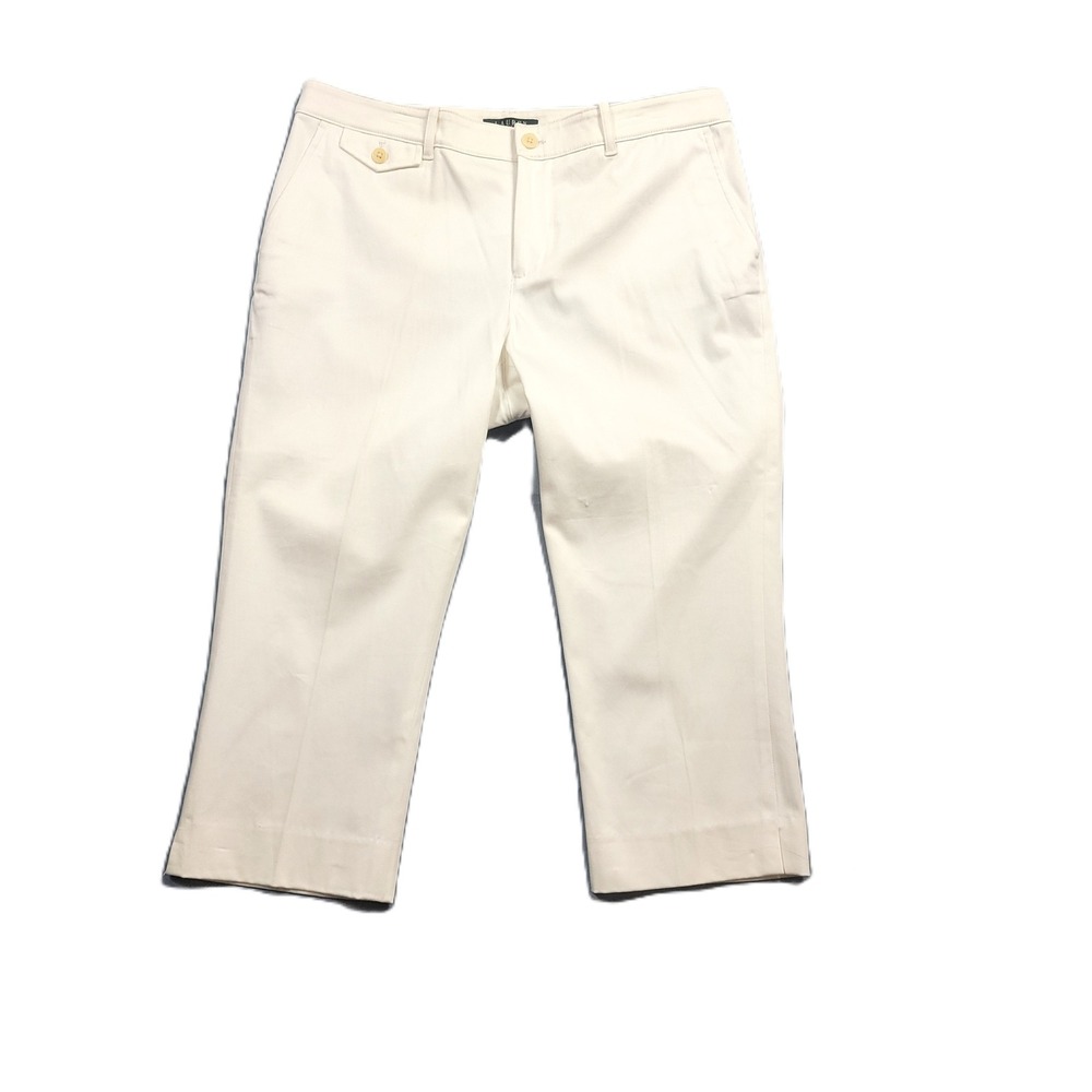 Lauren Ralph Lauren Crop Pants Womens 12P White Cotton Blend Petite Stretch